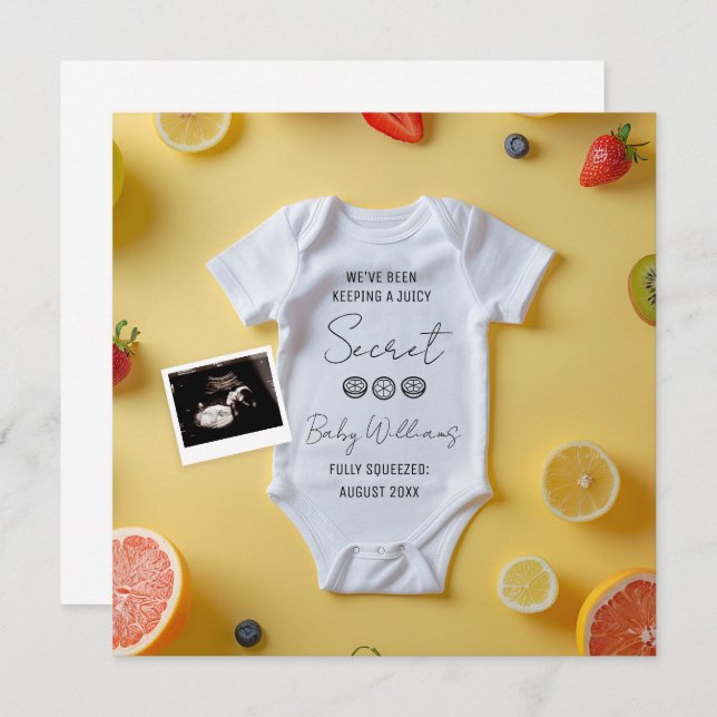 Anúncio de gravidez com limão minimalista (Frente/Verso)