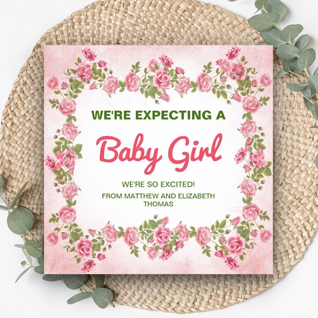 Anúncio de Gravidez de Bebê Menina Floral Chic Fof (Criador carregado)