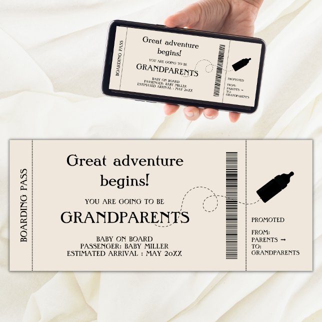 Anúncio De Gravidez De Embarque Para Pais (pregnancy announcement to parents boarding pass, promoted from parents to grandparents)