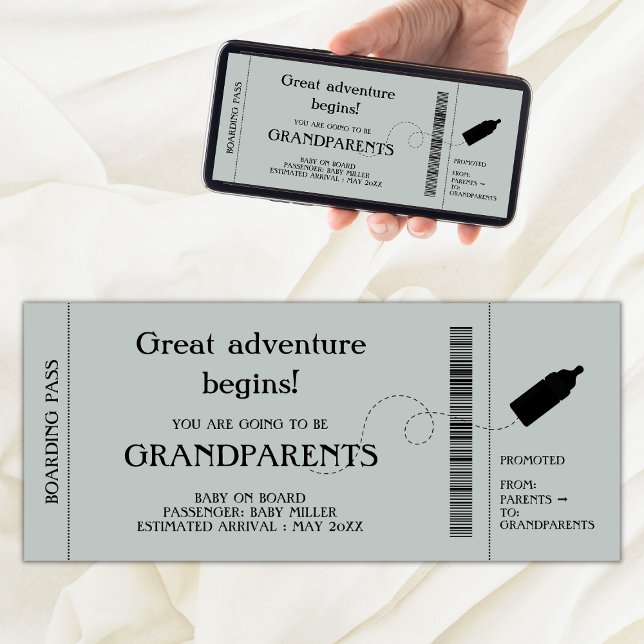 Anúncio De Gravidez De Embarque Para Pais (pregnancy announcement to parents boarding pass, promoted from parents to grandparents)