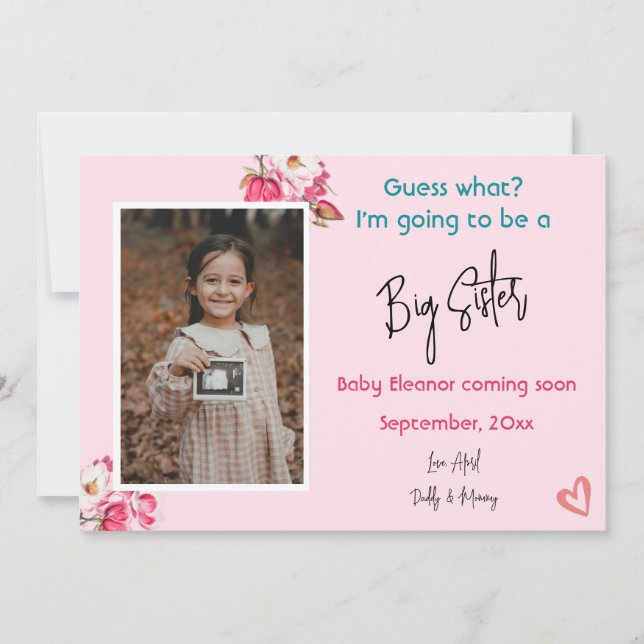 Anúncio de Gravidez de Foto da Irmã Grande (Frente)