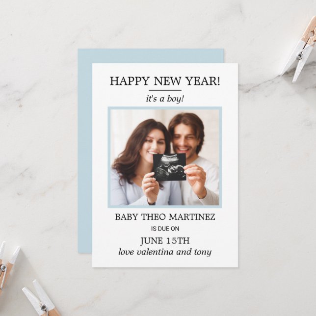 Anúncio de Gravidez de Foto de Ano Novo (Frente/Verso In Situ)