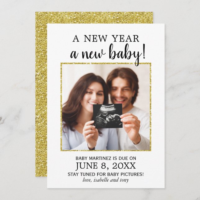 Anúncio de Gravidez de Foto de Ano Novo (Frente/Verso)