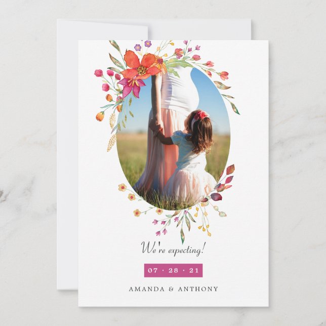 Anúncio de Gravidez de Foto de Aquarelle Wildflowe (Frente)