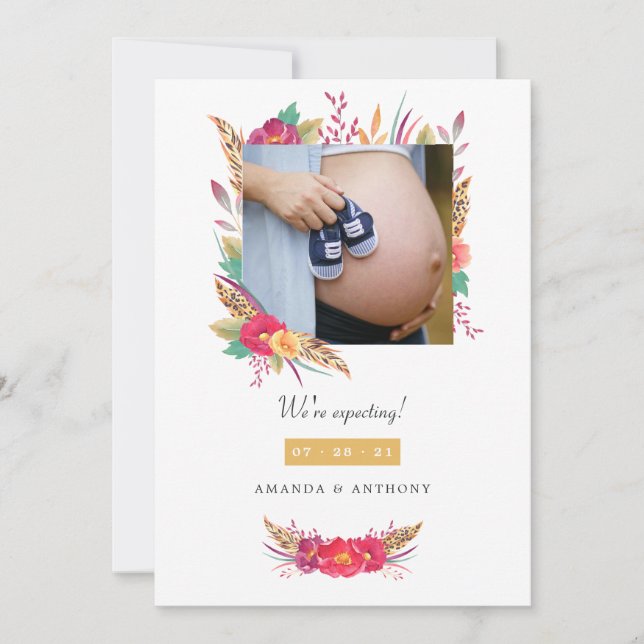 Anúncio de Gravidez de Foto Safari Floral (Frente)