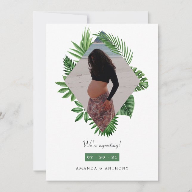 Anúncio de Gravidez de Foto Tropical Watercolor (Frente)