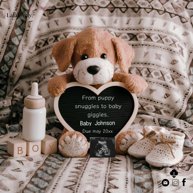 Anúncio de gravidez de menino com cachorrinho fofo (Criador carregado)