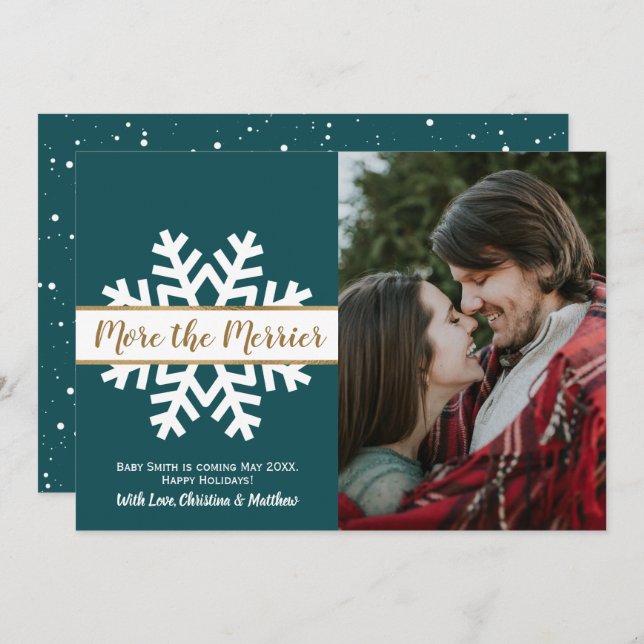 Anúncio de Gravidez de Natal em Teal White (Frente/Verso)