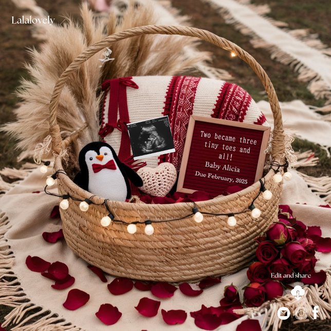 Anúncio de gravidez de pinguim adorável com rosas (Criador carregado)