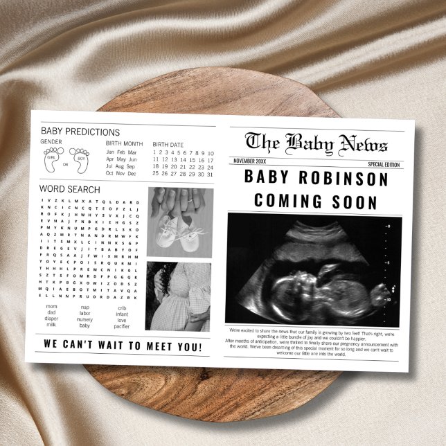 Anúncio de gravidez em breve (baby coming soon newspaper pregnancy announcement template)