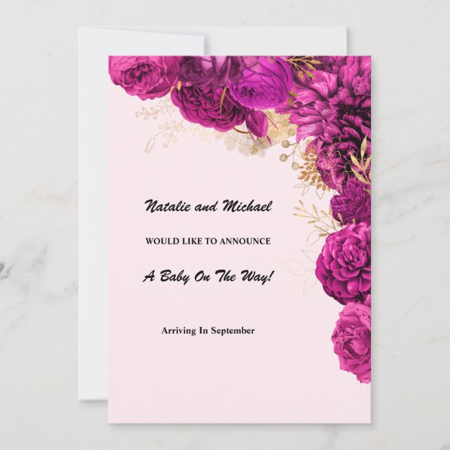 Anúncio De Gravidez Floral Rosa E Dourada (Frente)