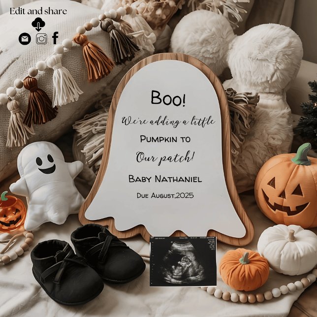 Anúncio de gravidez fofo com tema de Boo do Hallow (Criador carregado)