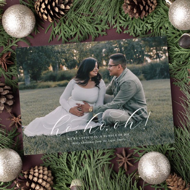 Anúncio de Gravidez Ho Ho Oh Natal (pregnancy announcement christmas card with photo)