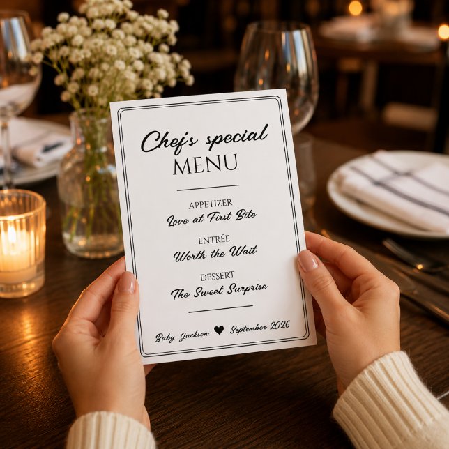Anúncio de Gravidez Menu Especial do Chef Único (Unique Chef's Special Menu Pregnancy Announcement)