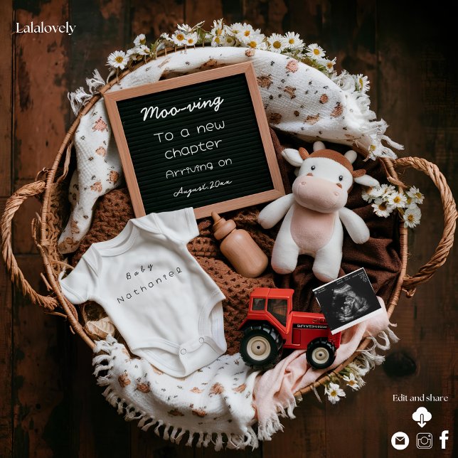 Anúncio de gravidez na Fazenda rustica da vaca em  (Criador carregado)