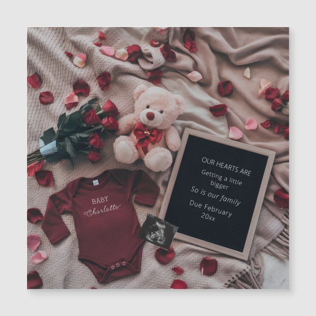 Anúncio de gravidez romântica com Rosas e Ursinhos (Frente)