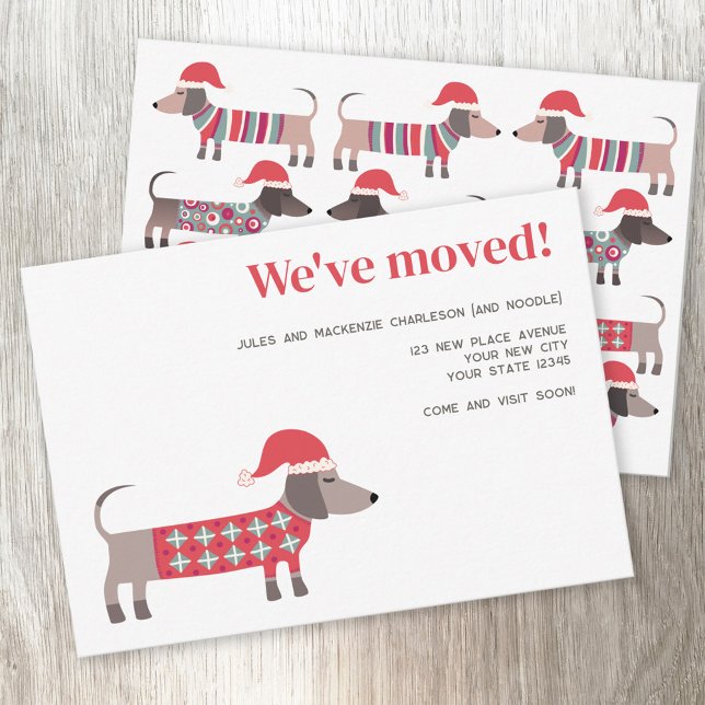 Anúncio de Movimentação do Cão de Sund no Natal (Fun Dachshund Wiener Sausage Dog holiday moving announcement change of address with custom text)