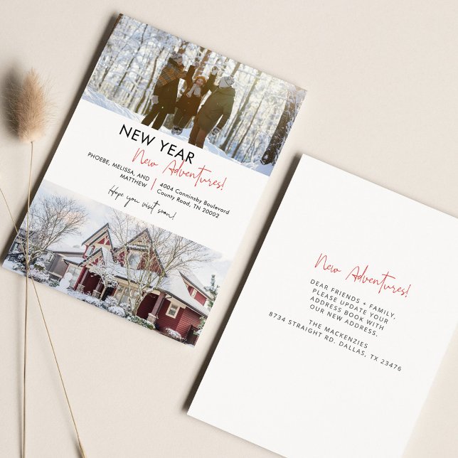 Anúncio de movimento de feriado fotográfico (New Year New Adventures Family Moving Announcement)