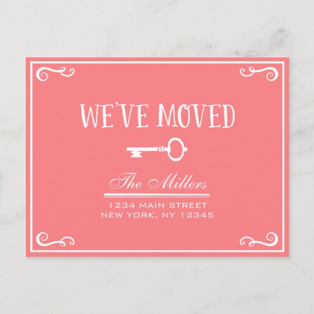 Anúncio de Mudança Chave Coral Elegante (Frente)