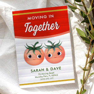 Anúncio de mudança com casal de tomate