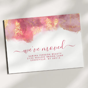 Anúncio de Mudança com Tinta em Aquarela Rosa e Do