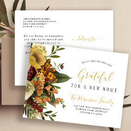 Anúncio de mudança de Ação de Graças em novo lar