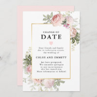 Anúncio de Mudança de Data de Casamento Floral Ros