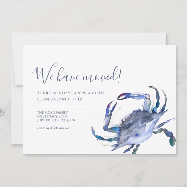 Anúncio de mudança de endereço de caranguejo azul (Frente)