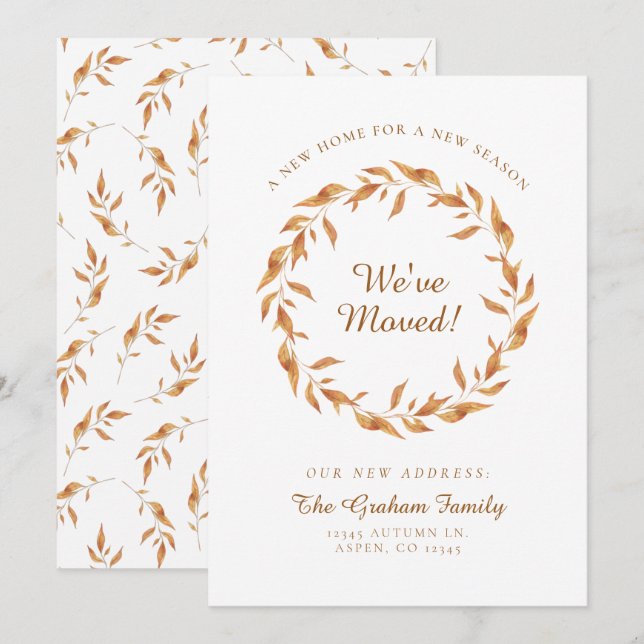 Anúncio de Mudança de Grinalda de Folhas de Outono (Frente/Verso)