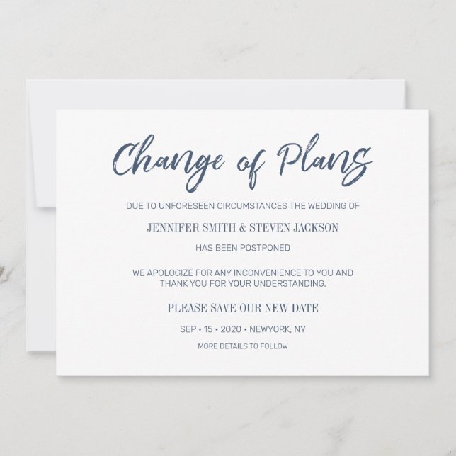 Anúncio de mudança de manuscrito azul de Marinho (Frente)