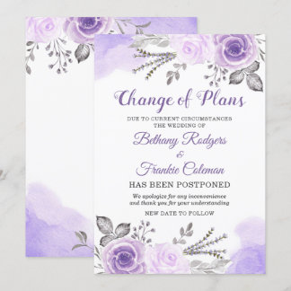 Anúncio de Mudança de Planos Chic Floral Roxo