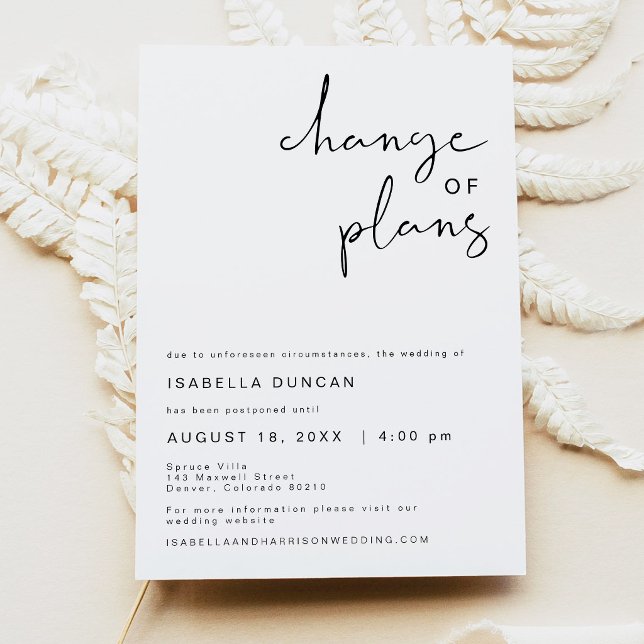 Anúncio de Mudança de Planos de Casamento, Adiamen (Edgy Modern Minimalist Wedding Change of Plans Invitation)