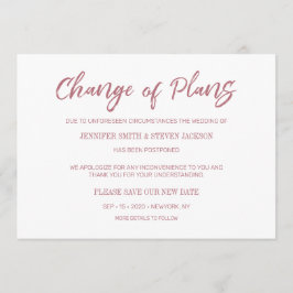 Anúncio de Mudança de Planos em Escrita à Mão Rosa