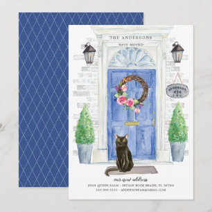 Anúncio de mudança de porta azul de gata-bomba