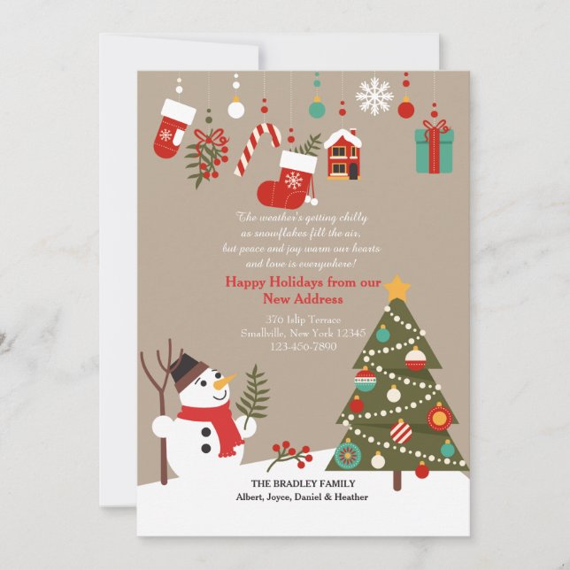 Anúncio de mudança do boneco de neve de Natal (Frente)