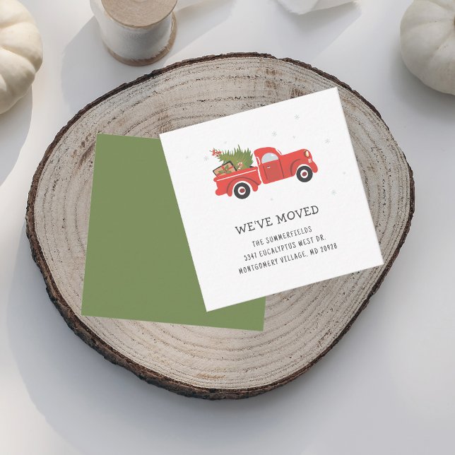 Anúncio de mudança do caminhão vermelho do Natal M (Christmas Red Truck Family Moving Announcement)