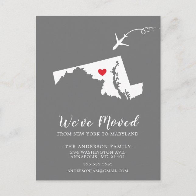 Anúncio de Mudança Estado MARYLAND Cartão Postal (Frente)