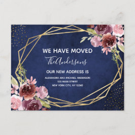 Anúncio de Mudança Floral Azul Marinho Burgundy