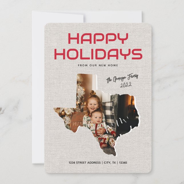 Anúncio de Mudança no Texas com Foto Feliz Feriado (Frente)