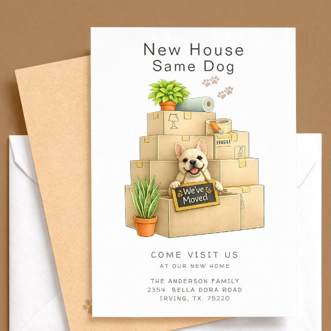 Anúncio de Mudança para Nova Casa com Bulldog Fran (Criador carregado)