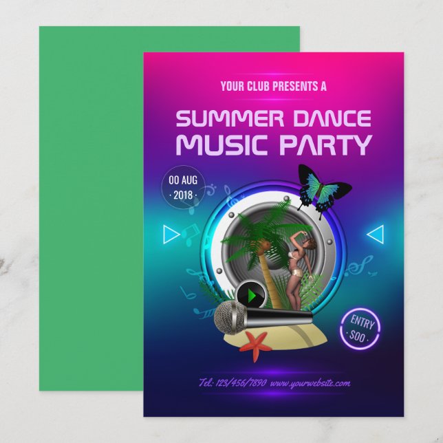 Anúncio de Música de Dança de Verão do Clube (Frente/Verso)