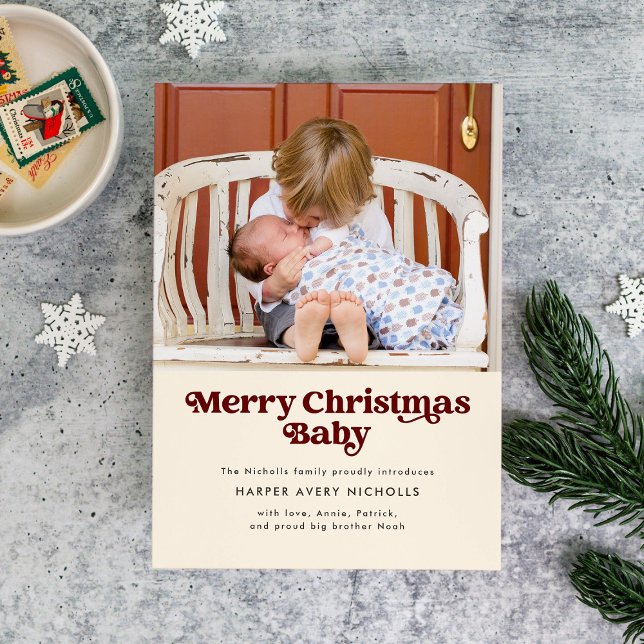 Anúncio de Nascimento Bebê Feliz Natal Creme (Criador carregado)