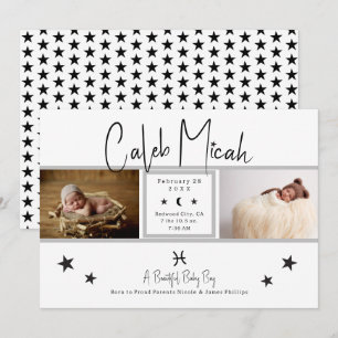 Anúncio de Nascimento Bebê Foto Estrelas de Peixes