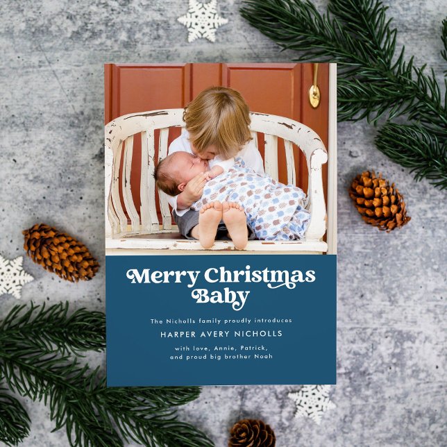 Anúncio de Nascimento Bebê Natal Azul Feliz (Criador carregado)
