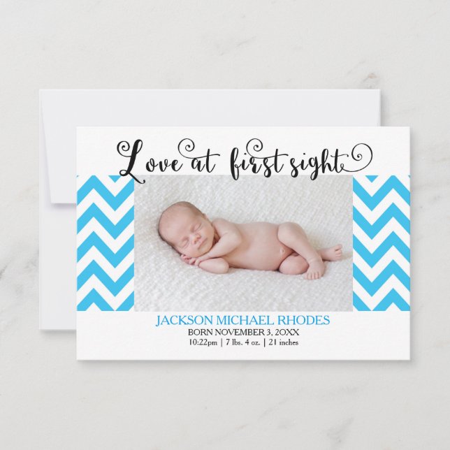 Anúncio de Nascimento Blue Chevron Love @1st Sight (Frente)