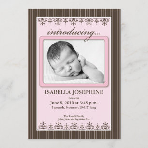 Anúncio de Nascimento Classy Pinstripe Rosa 13x19 