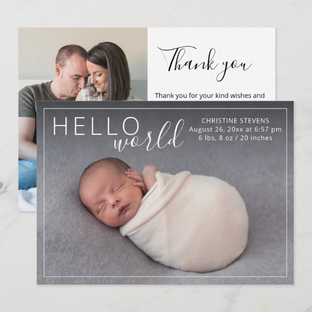 Anúncio de Nascimento com 2 Fotos Simples Elegante (Frente/Verso)