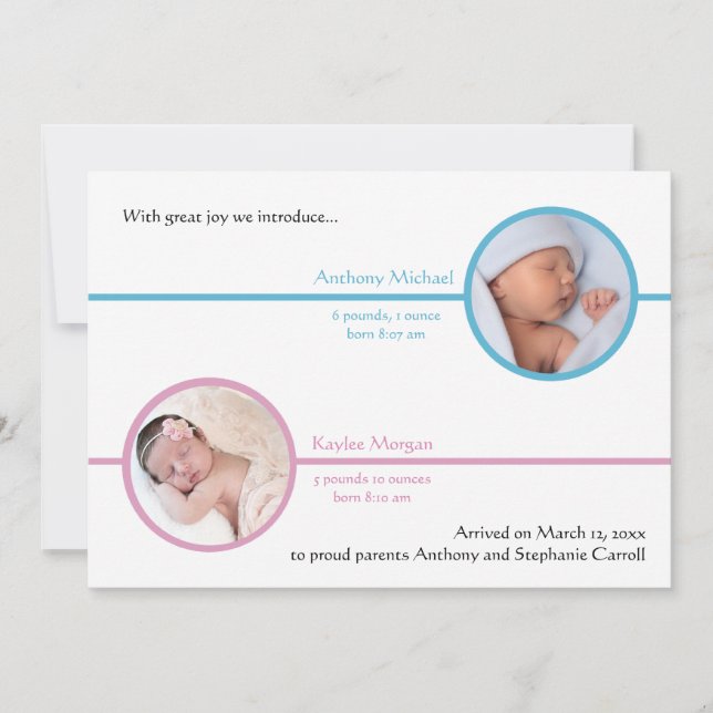 Anúncio de Nascimento com Duas Fotos dos Irmãos (Frente)