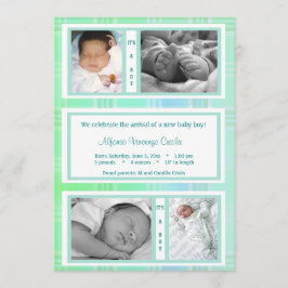 Anúncio de Nascimento com Foto em Xadrez Verde