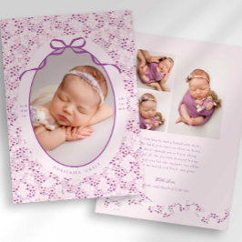 Anúncio de Nascimento com Laço Floral Ditsy Roxo